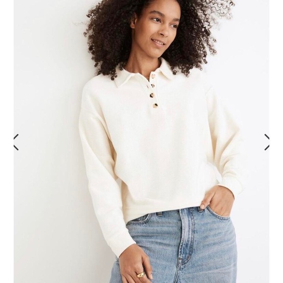 Ottoman Jacquard Polo Top Antique Cream xxs - Picture 2 of 6